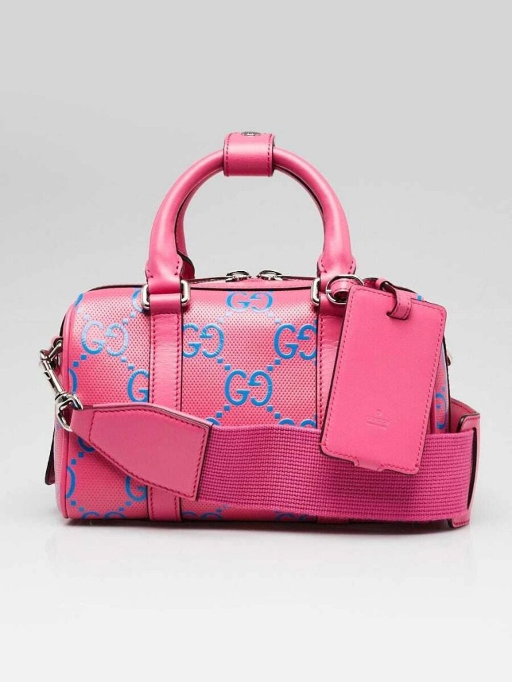 Gucci Pink/Blue GG Perforated Leather Shoulder Duffle Bag